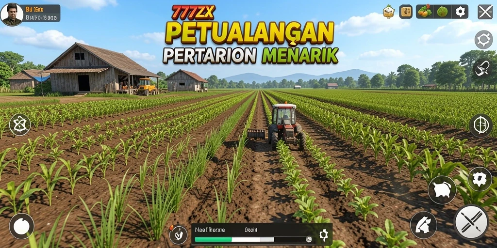 Tangkapan layar gameplay <strong>777ZX</strong> menampilkan aktivitas bertani yang seru.