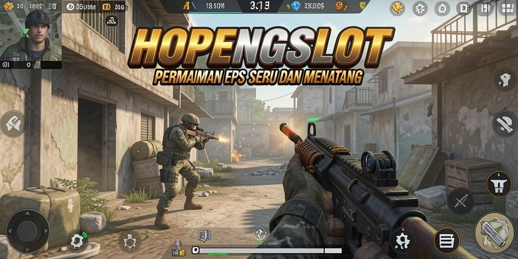 Tampilan gameplay seru HOPENGSLOT dalam aksi menembak intens.