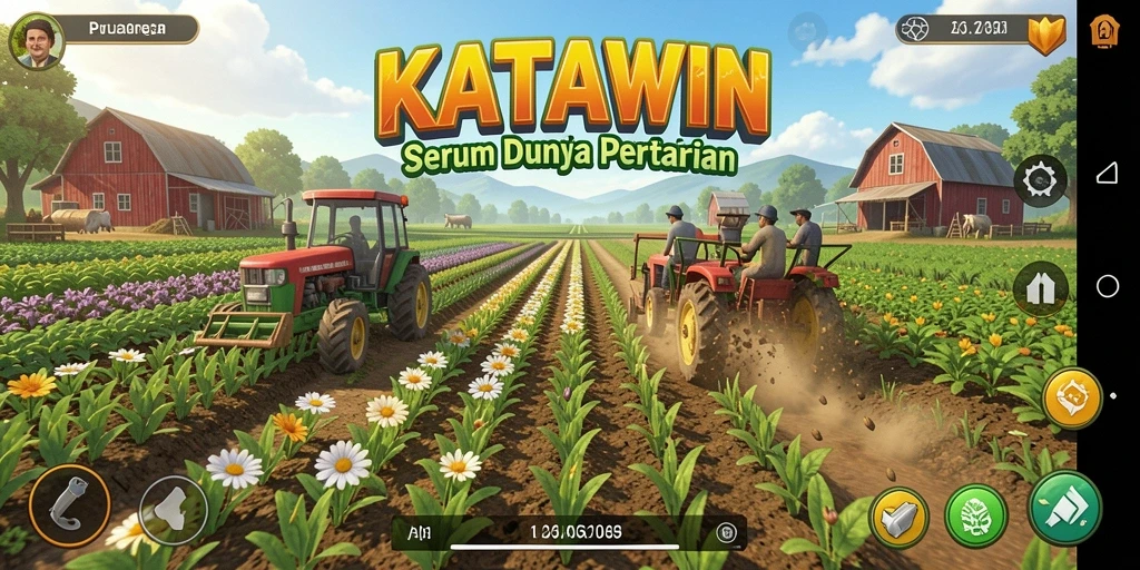Tampilan gameplay KATAWIN yang menyoroti aktivitas pertanian.