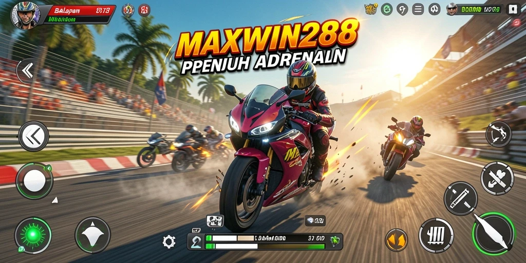 Tampilan gameplay seru dalam balapan motor MAXWIN288
