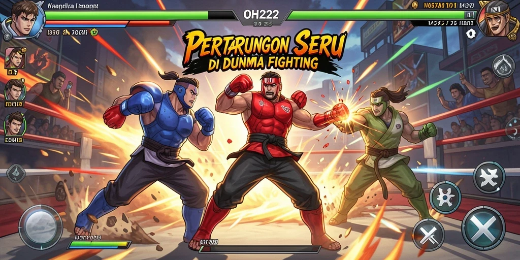 Tampilan gameplay mendebarkan di arena pertarungan OH222.