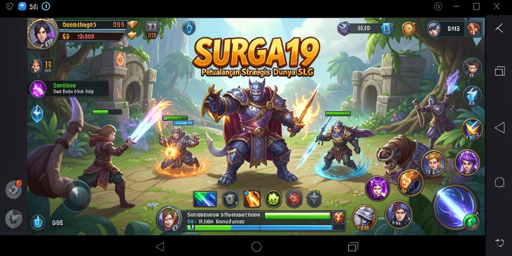 Tampilan gameplay SURGA19 dengan berbagai strategi pembangunan dan pertempuran.